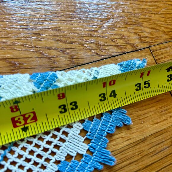 Vintage Cottagecore Blue and Cream Lace Ruffled Window Valances set of 2 - Picture 11 of 14